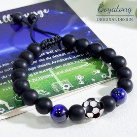 Football Gifts Boys, Football Bracelet Boys Gift Teenager Boy, Gift for Son Brother, Football Gifts for Boys, Gift Boy 5 6 7 8 9 10 11 12 Years, Obsidian
