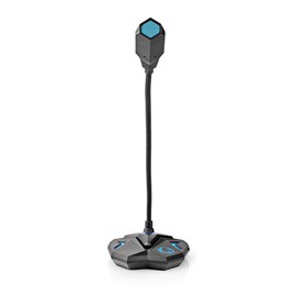 Nedis Desktop Gaming Microphone - 3.5mm Stereo Audio Plug - USB - Gooseneck - Mute Button - Plastic/Metal - Black/Blue
