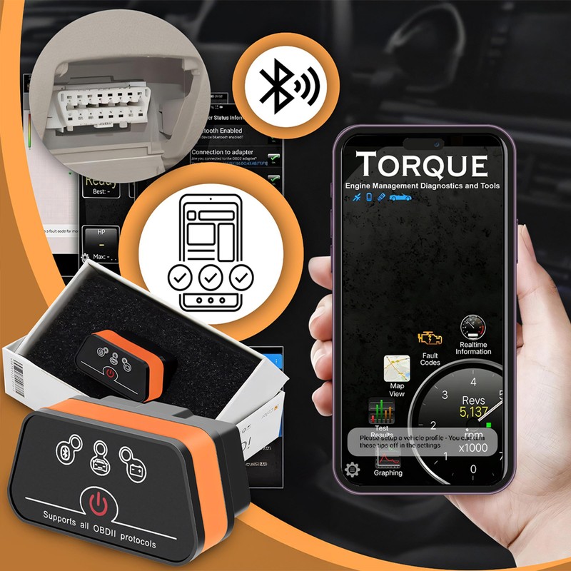 Retoo OBD2 Diagnostic Device Bluetooth, OB II Adapter, Car Scanner