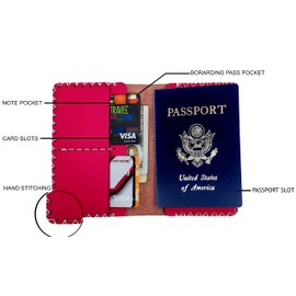 5MOONSUN5 Genuine Vegan Leather Pink Passport Cover, Unisex Adults Traveler, Secure Passport Holder, 4 Compartments, 2 Card Slots, Fold Style