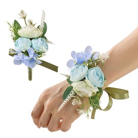 Wristband Flower, 1 Pcs Wrist Flower, 1 Pcs Corsage(Blue-1)
