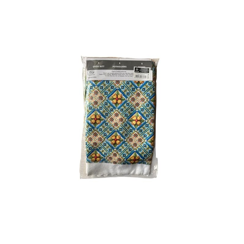 Sicilian Kitchen Set, Oven Glove, Pot Holder and Tea Towel