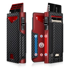 Wallet for Men Wallet with Slim Pop Up Card Holder 9-13 Cards, Bifold Minimalist Smart Wallet RFID Blocking Credit Card Holder with ID Window & Stretchable Cash Slot Compact Metal Aluminum Card Case