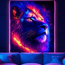 Blacklight Lion Tapestry Wall Hanging, Space Lion Male Galaxy Decor Tapestry for Bedroom, UV Reaction Colorful Wall Art Backdrop Tapestries for Men Girl Dorm Living Room Party (51inch X 60Inch)