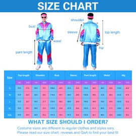 Ficlwigkis 80s 90s Outfit Men Women, 6 Pieces Blue Carnival Costume Tracksuit Retro Suit with Headband Bracelets Glasses for Carnival (Blue, M)