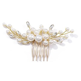 Qiansail Pearl Hair Comb Wedding Crystal Side Combs Bride Rhinestone Headpiece Hair Accessories for Women and Girls (Gold)