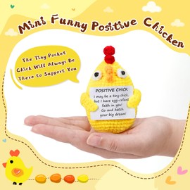 JULEASEL Mini Funny Positive Chick Emotional Crochet Animals Chicken Knitted Doll with Positive Card for Coworkers Best Friend Encouragement Funny Gifts for Women Men Xmas Party Decor