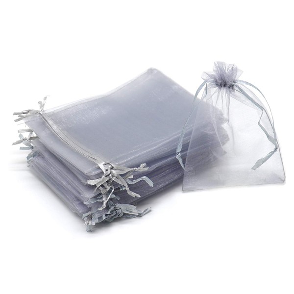 Dealglad 100Pcs Organza Bags 7x9 inch, Mesh Drawstring Jewelry Gift Bags for Wedding Party Favor, Holiday, Sample, Small Business Pouches, Gray