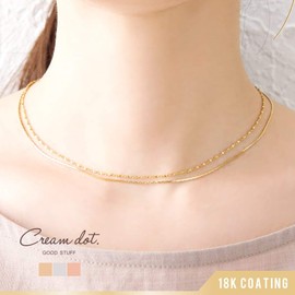 Cream Dot Necklace for Women, Popular, Hypoallergenic, Nickel Free, 18K Plated, Choker, Layered, 2-Row, Overlapping