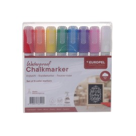 Europel Water Resistant Chalk Marker 6mm Tip Set of 8 Colorful Markers for Indoor and Outdoor Message Blackboards Slate Signs Windows