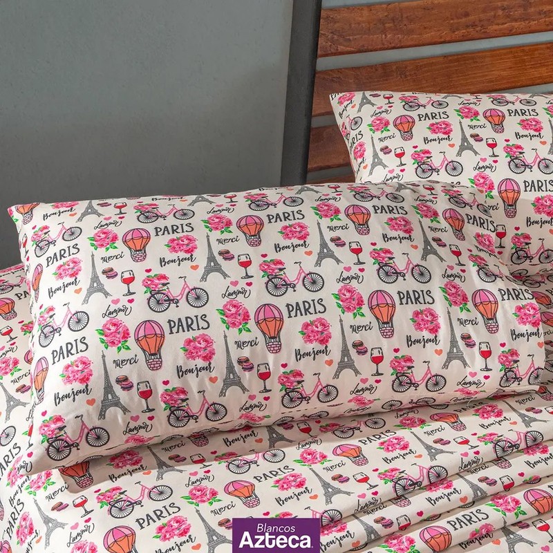Juego De Sábanas Matrimonial Estampado Emily de Microfibra Suave Blancos
