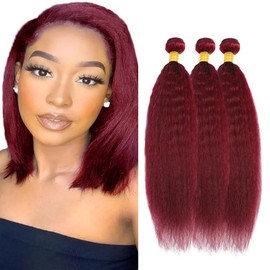 Burgundy Bundles 99j Kinky Straight Bundles Red Human Hair Bundle 12 12 12 inch Burgundy Yaki Human Hair Bundle