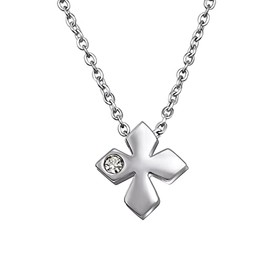 Laimons Women's Necklace 56 cm with Cross Pendant 18 mm Stainless Steel with Glitter, Stainless Steel