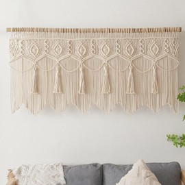 M MANUAL Macrame Wall Hanging Boho Woven Tapestry Valance Window Kitchen Macrame Curtain Door Divider Decoration Bedroom Home Macrame Curtains 55.1" Wx23.6 L