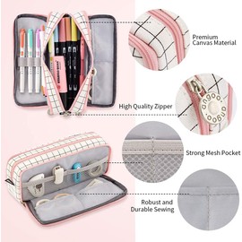Big Capacity Pencil Case, OLIYuMi 3 Compartment Pencil Pouch Pencil Bag Storage Box Stationery Organizer Makeup Bag with Zipper Closure for Student Office College Boys and Girls (Black)