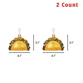 Every Day is Christmas Glass Blown Ornaments Cute Hand Made Figurines Tree Decoration, Tacos Set of 2