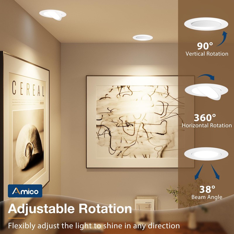 Amico 6 Pack 4 Inch 5CCT Gimbal LED Recessed Lighting,