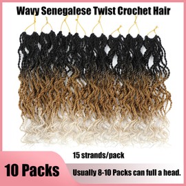 Wavy Senegalese Twist Crochet Hair For Black Women 12 Inch 10 Packs Senegalese Twist Braiding Hair Crochet Twists Pre Looped Twist Crochet Hair Curly Crochet Twist Hair With Curly Ends(1B/27/613)