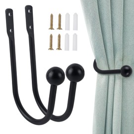 GWAWG Metal Curtain Holdback 2 PCS Decorative Curtain Drapery Holdbacks Arms Wall Mounted Curtain Tie Backs Drapery Holdbacks Hooks with Screws for Fixed Curtain and Hanging Clothes (Black)