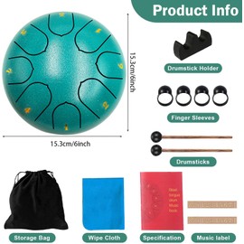 Rain Drum, 8 Notes 6 Inches, Chakra Rain Drum, Steel Tongue Drum, Rain Music Drum, Outdoor Rain Drum, Garden Handpan with Beater, Percussion Instruments (8 Tone 6 Inches)