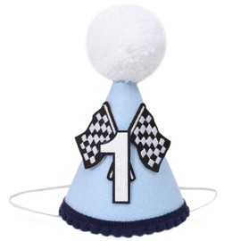 Agkvw Fast One 1st Birthday Hat for Boys - Blue Race Car Themed Crown and Decorations for First Birthday Celebration