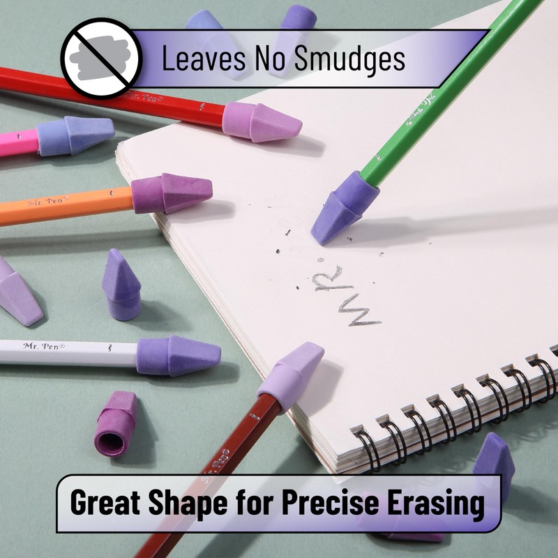 Mr. Pen- Pencil Top Erasers, 120 Pack, 6 Different Purple
