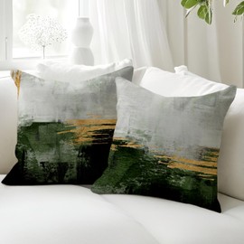 KAIOUS Black Green and Gold Decorative Throw Pillow Covers for Couch Sofa Bed Living Room Bedroom 20x20 Inches Set of 2