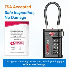 Forge TSA Approved Luggage Locks 4 Digit Combination TSA Travel Locks with TSA008, Open Alert Indicator, Zinc Alloy Body for Luggage, Suitcase, Backpack, and More. Black 2 Locks.