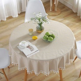 Plenmor Linen Tablecloth Cotton, Linen Look Tablecloth Washable Table Cloth Boho Tablecloth Round for Kitchen Table and Outdoor Tablecloth (Beige, 140 cm)