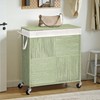 WOWLIVE Double Laundry Hamper with Lid, Handwoven Rolling Laundry Basket