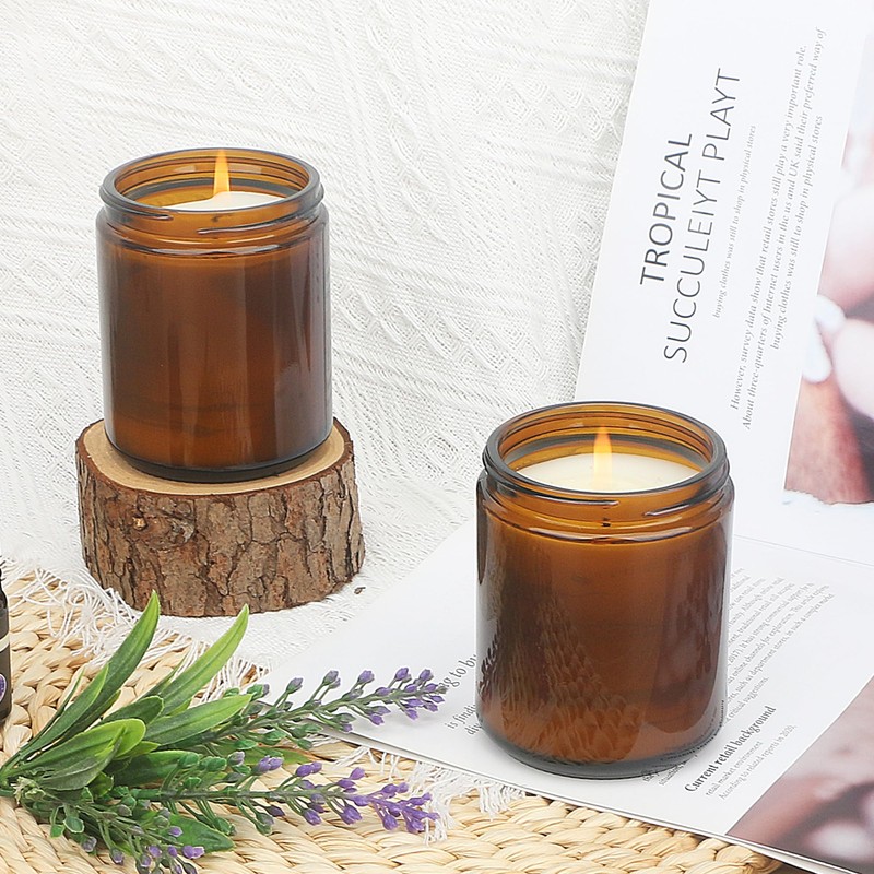 MILIVIXAY 20 Pack 8 OZ Thick Glass Dark Amber Candle