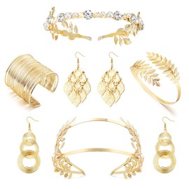 MILACOLATO Greek Goddess Accessories 6 Pcs Goddess Headpiece Costume Accessories Set for Women Golden Crown Earring Coil Upper Armband Bracelet