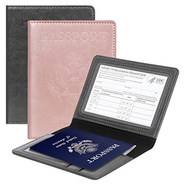 Toplive 2 Pack Passport Holder with Vaccine Card Slot, PU Leather Passport and Vaccine Card Holder Combo Multifunction Travel Passport Cover Case with Credit Card Slot for Women Men, Grey & Rose Gold