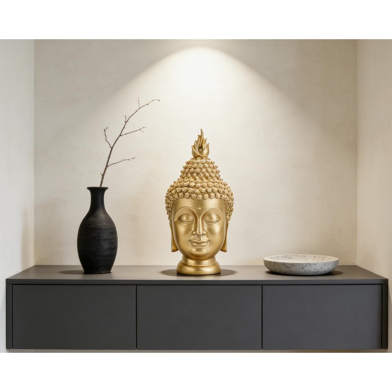 AMOIENSIS Buddha Head Statue (Gold), Ideal for Zen Space, Spiritual