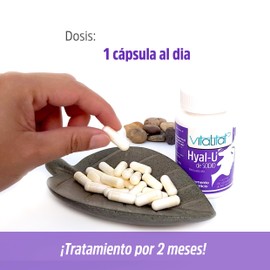 Vitalitat - Hyal U | Suplemento que promueve la producción de Ácido Hialurónico | Bote con 60 cápsulas de 400 mg c/u | Tratamiento para 2 meses | Tu piel y cabello radiante | Cuida de articulaciones, huesos y uñas