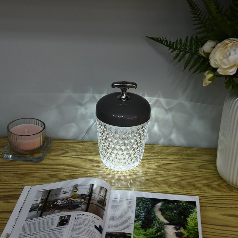 LED Crystal Table Lamp 3 Color Dimming USB Rechargeable Night