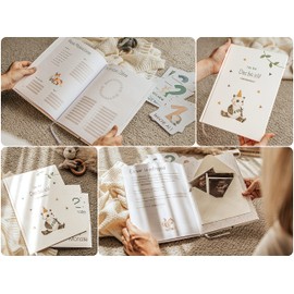 Baby Diary for Newborns My Baby Album Lino Das bin ich! - A4 66 Pages | Boy / Girl 1st Year to kindergarten, school enrolment baby diary + milestone sticker for memory photos.