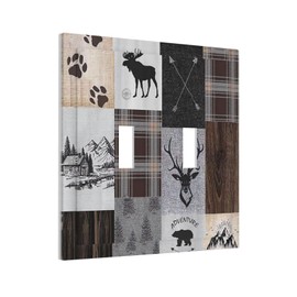 ybclf Rustic Farmhouse Bear Deer Wild Animal Light Switch Cover 2 Gang Double Toggle Retro Lodge Wall Plate Decorative Country Cabin Electrical Switchplate Faceplate for Bathroom Kitchen Bedroom