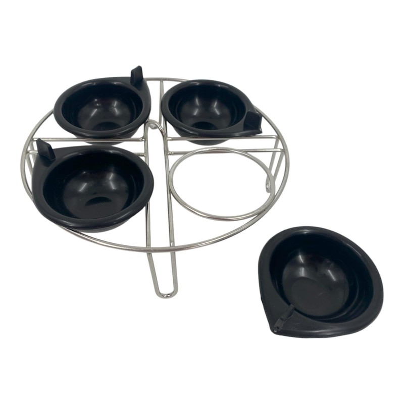 4x Large Egg Poacher Cups & Stainless Steel Rack, Durable