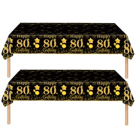 COSORO 2pcs Black Gold Happy 80th Birthday Table Cloth,137 * 274cm 80th Tablecloth for Men Women 80th Birthday Table Decorations,Plastic Tablecloths Table Cover for Him Her 80th Birthday Decorations