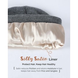 Hat Hut Satin Lined Beanie for Women Men Winter Hats for Women Silk Lining Slouchy Beanie Ski Hat Warm Unisex Cuffed Beanie (Grey Heather)