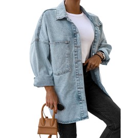 Saodimallsu Women's Oversized Denim Jackets Casual Button Down Long Boyfriend Jean Coats Blue Medium