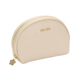 MARY QUANT Simple Embossed Daisy Round Pouch H 3.9 x W 5.9 x D 2.0 inches (10 x 15 x 5 cm), Beige