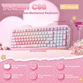 YUNZII C98 Cute Wireless Mechanical Keyboard(Pink Mao, Candy Switch)