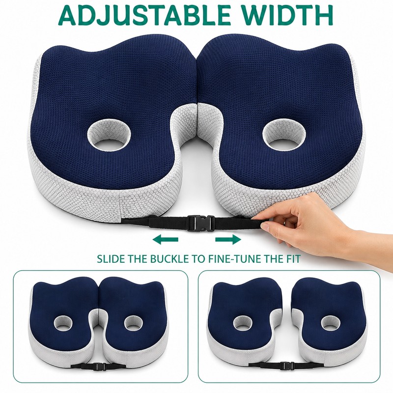 Ergonomic Memory Foam Seat Cushion with Adjustable Width & Dual