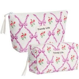 HAOGUAGUA 2 Pieces Makeup Bag, Small Large Quilted Cosmetic Bag, Travel Floral Make Up Toiletry Organizer Bag for Women Girls (2PCS STYLE A-4)