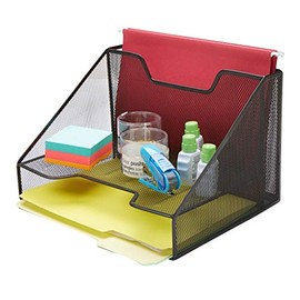 Mind Reader 3 Section Mesh Desk File Organizer, Document Letter Tray for Folders, Mail, Stationary, Desk Accessories, Black