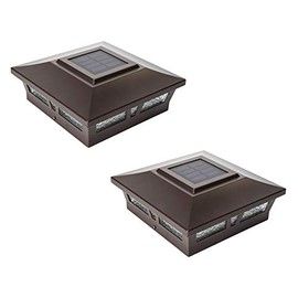 MISC 6x6 Brown Aluminum Solar Post Cap (Set of 2) Glass Dusk to Dawn Lights Energy Efficient