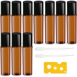 Voarge 10 Stück 10ml Braun öl Flasche Leer, Roll on Glasflaschen für Ätherisches Öl,Nachfüllbar Roll on Flaschen für Öle, Duftstoff, Kosmetika, Massagen