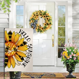 BLKWHT Spring Summer Sunflower Garden Flag 12x18 Vertical Double Sided Hello Sunshine Bee Flowers Farmhouse Holiday Outside Decorations Burlap Yard Flag BW802